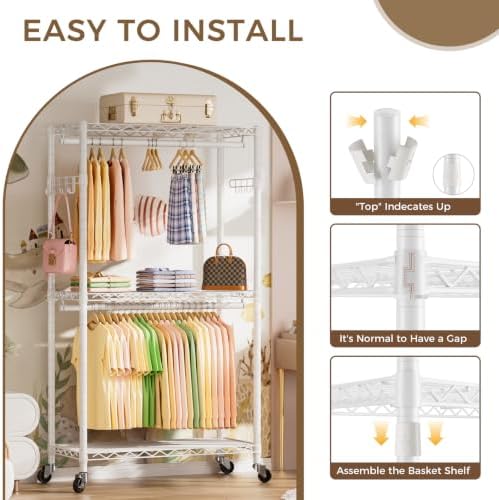 Golpart Heavy Duty Rolling Clothes Rack Wheels Portable Metal Garment Rack - Image 7