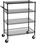 Finnhomy 4 Tier Heavy Duty Commercial Grade Rolling Cart with Handle Bar, Metal Wire Utility Cart with Wheels, Service Trolley on Wheels, Shelf Size 18" D x 36" W, NSF, Black by Finnhomy