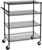 Finnhomy 4 Tier Heavy Duty Commercial Grade Rolling Cart with Handle Bar, Metal Wire Utility Cart with Wheels, Service Trolley on Wheels, Shelf Size 18" D x 36" W, NSF, Black by Finnhomy