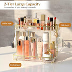 Bathroom Organizer Countertop Perfume Organizer Makeup Organizer Cosmetics Storage Display Rack Vanity Tray Dresser Steel Gold Shelf Transparency Wavy Acrylic Tray (2 Tier Golden) - Image 2