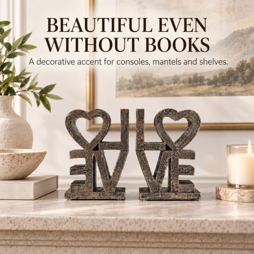 Love Bookends, Gold Decorative Book Ends for Shelves, Resin Bookends Set - Image 7