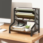 SWTYMIKI Paper Organizer, Mesh and Wood Desk Office Organizer, Office Organization and Binder Storage for Workspace, Home, School, Espresso - Image 3