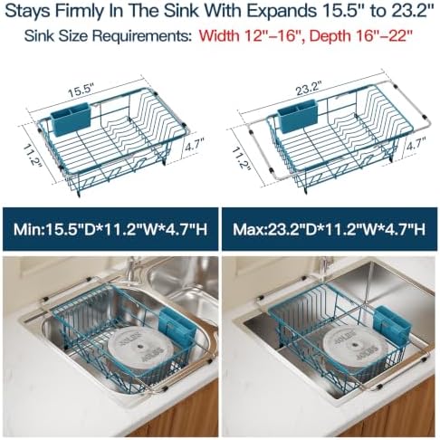 MAJALiS Blue Expandable Dish Drying Rack Over Sink with Extra Drying Mat - Image 3