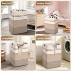 Laundry Hamper, 95L Tall Laundry Basket with Leather Handles, Rectangle Large Clothes Hamper for Organizing, Cotton Woven Laundry Baskets Storage Hampers for Bedroom, Nursery, Living Room - Image 5