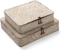 Whitewash Seagrass Basket with Lid Rectangular Decorative Storage Boxes for Shelf Organize Snack Toys Set of 2 (Large+Small) by DECRAFTS
