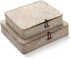 Whitewash Seagrass Basket with Lid Rectangular Decorative Storage Boxes for Shelf Organize Snack Toys Set of 2 (Large+Small) by DECRAFTS