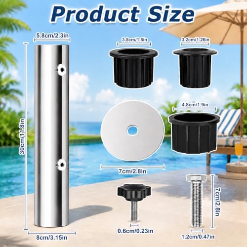 Universal Umbrella Base Replacement Tube, Heavy Duty, Silver - Image 2