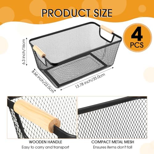 Ziliny 4 Pcs Mesh Wire Baskets for Organizing, Large, Black - Image 2