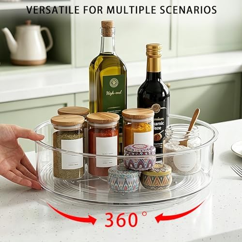 Lazy Susan Organizer 10in+12in 2Pcs Clear Rotating Tray 360° Turntable for Pantry Fridge Cabinet Kitchen Bathroom Storage，Spice Organization，Kitchen Condiment Organizer - Image 3