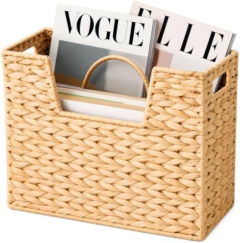 Wicker Magazine Basket with Handle, 2 Compartments by deepredcoast