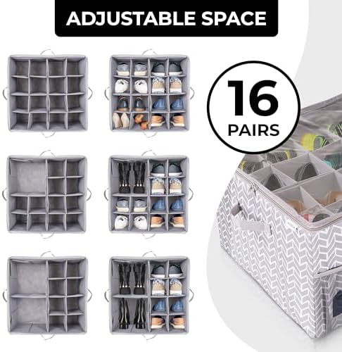 ALCOVA 2-Pack Shoe Organizer for Closet, 32 Pairs, Clear Lid - Gray - Image 3