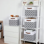 Temary 12x12x12 Fabric Storage Bins 4 Pack with Leather Handle, Foldable Cubes Storage Box Baskets for Closet, Shelf (White&Lattice) - Image 5