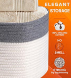 CHAT BLANC Cotton Rope Baskets for Organizing, Shelves, Toys, Storage, Shoe, Bathroom, Laundry, Towel, Nursery, Home Decor, Blanket, Cloth Woven Bins Fabric (Dark Gray & Creamy White7, 15"x10"x9") - Image 2