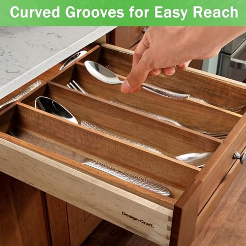 Greenual Acacia Wood Silverware Organizer 10 In Utensil Organizer Silverware Tray for Drawer Cutlery Flatware Organizer for Kitchen - Image 6