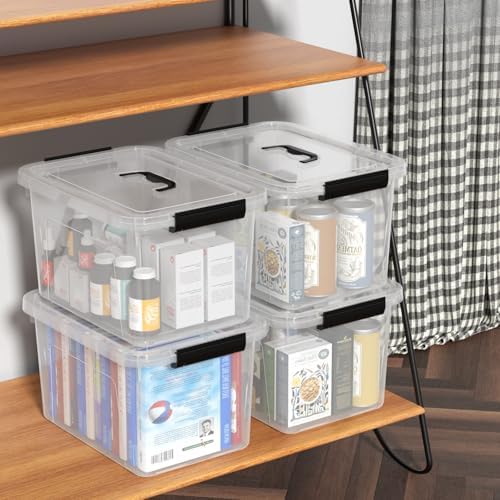 Quickquick 18 Quart Plastic Clear Latching Storage Bin with Handle, 4 Packs - Image 6