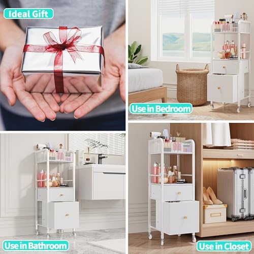 HapiRm Rolling Makeup Cart Organizer - Floor Skincare Make Up Storage with 2 Non-woven Fabric Drawers, Vanity Organizer Cosmetic Display Cases Holder for Skin Care Perfume Nail Polish Brush Hair Tool - Image 7