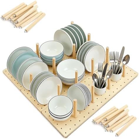 Wooden Pegboard Drawer Organizer for Kitchen - 3 Pack Adjustable Drawer Organizer with 24 Pegs Wooden, Drawer Organizer Kitchen Utensils, Wood Drawer Organizers for Kitchen Countertops & Deep Drawe by Unknown