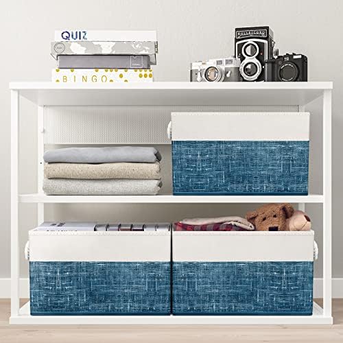 Fab totes Storage Bins 8-Pack, Foldable Storage Baskets for Organizing Toys, Books, Shelves, Closet, Large Storage Box with Rope Handles, Sturdy Organizer Bins, White & Blue - Image 5