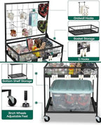 AHOWPD Grid Wall Panels Display Cart - Rolling Heavy Duty Metal Wire Grid Wall Display Stand Rack with 10 Hooks & 10 S Hooks for Craft Shows, Retail Art Fair and Flea Market (Black Cart, 1 pc) - Image 6