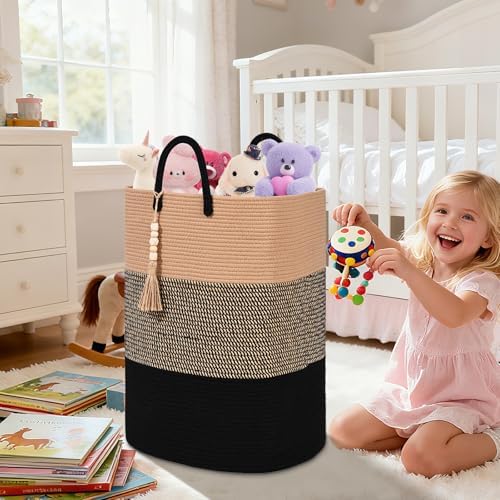 Woven Laundry Basket for Clothes, 80 L Large Rectangle Laundry Hampers with Beads Tassel, Nursery Storage Basket for Toys, Tall Dirty Clothes Hamper for Bedroom Aesthetic, Laundry Room Organization - Image 6