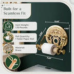 Bright Brass Wall Mount Toilet Paper Holder 7.25" Wide Vintage Crown Style Solid Brass Easy Install Toilet Tissue Paper Holders with Wooden Roll for Bathroom | Renovators Supply Manufacturing - Image 3
