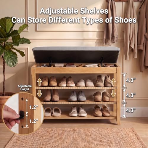 Solid Wood Shoe Bench, 39.4'' Shoe Rack for Entryway Storage - Image 5