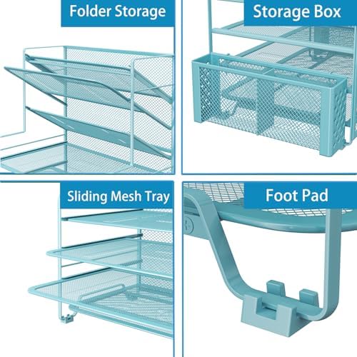 Simple Trending 7 Tier Desk File Organizer, Letter Tray Paper Organizer with Pen Holder and Metal Hanging Basket, Blue - Image 4