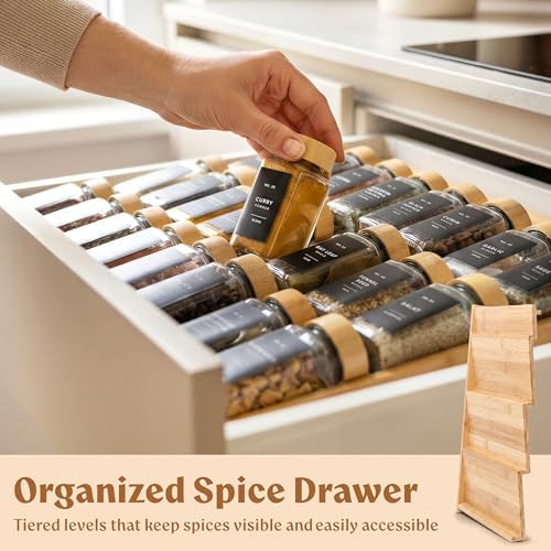 EDELHAUS Bamboo Spice Drawer Organizer, Expandable 4 Tier Spice Rack - Image 5