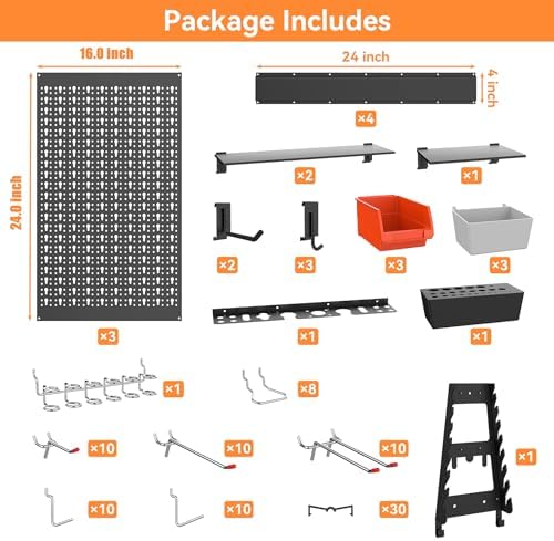 WALMANN 113 PCS Pegboard Wall Organizer Kit with Pegboard Hooks, Black - Image 6