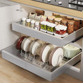 Seinloes 2 Pack Pull out Cabinet Organizer 21"Deep With Raising Pad for Framed Cabinets, Expandable Slide out Drawers for Kitchen Cabinets with 4pcs Divider Racks,Roll out Shelves 12.1"-20.4" W Silver by Seinloes