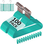 VECELO Premium Velvet Suit Hangers Heavy Duty (100 Pack) - Non Slip & Space-Saving Clothes Hangers with 12 Finger Clips and 2 Tie Rack Excellent for Men and Women (Teal) by VECELO