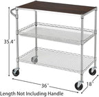 Finnhomy 3 Tier Heavy Duty Commercial Grade Utility Cart with Wood Top, Wire Rolling Cart with Wheels and Handle Bar, Kitchen Carts on Wheels, 18x36x35.4 H Metal Cart with 600 LBS Capacity, Chrome - Image 4