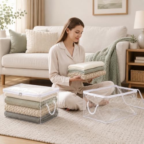 10 Pack Clear Clothes Storage Bags with Zipper and Handles(16"x11.8"x7.8'') - Image 4