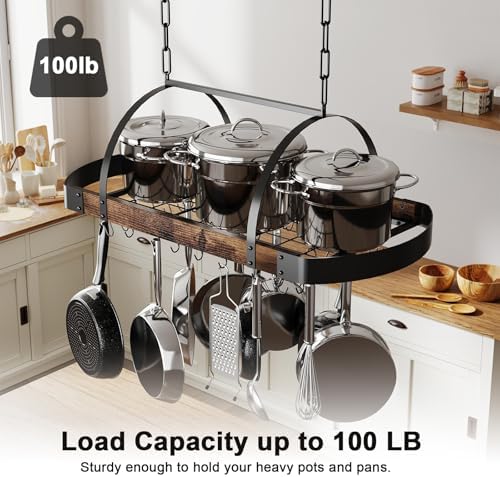 Hanging Pot Rack, 32-Inch Ceiling Pot Rack, 16 S Hooks, 100 lb Capacity - Image 6