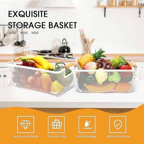 Ziliny 4 Pcs Mesh Wire Baskets for Organizing, Large, Cream White - Image 4