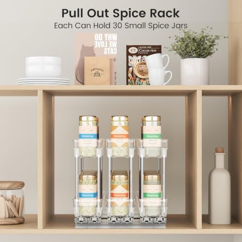Mystozer Pull Out Spice Rack Organizer for Cabinet, Slide Out Spice Racks Organizer, Easy to Install Spice Cabinet Organizers, 8.5''Wx10.5''Dx8.3''H, 3 Drawers - 2 Tiers (Clear) - Image 2