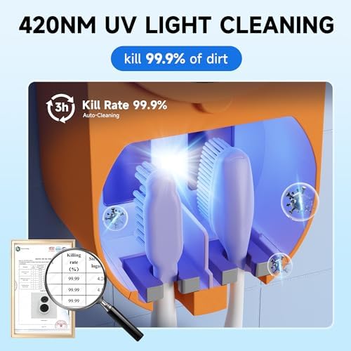 Wall-Mounted Toothbrush Holder for Bathroom, Proximity Sensor Toothbrush Cleaner, Compatible with Most Toothbrush Models, LED Smart Screen, Heating Film Drying, Rechargeable (04Orange) - Image 3