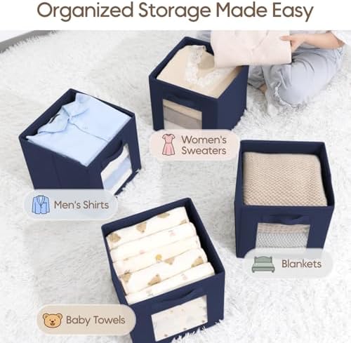 Homsorout Storage Cube 11 Inch - Cube Storage Bins with Window, Closet Storage Baskets with Handle, Fabric Bins for Closet, Shelves, Toys, Clothes, Set of 8, Navy Blue - Image 5