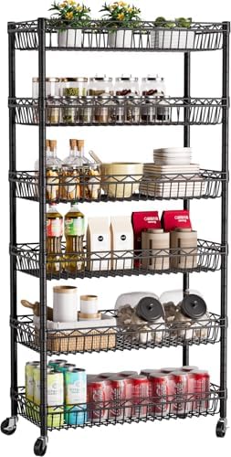 Golpart Basket Shelves Closet Rack with Wheels Metal Pantry Wire Shelf Unit by Golpart