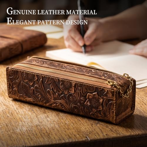 Gexmil Genuine Leather Pen Case, Hand-made Stationery Bag for Work Office - Image 2