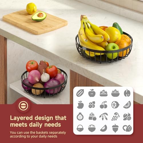 Sevenblue 2 Tier Fruit Bowl for Kitchen Counter, Black, Extra Large - Image 4