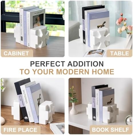 Decorative Square Marble Bookends for Heavy Books – Unique Book Ends for Shelves – Modern Aesthetic Book Holder/Stopper with Non-Slip Pads for Chic Home, Office, or Library Decor, White - Image 6