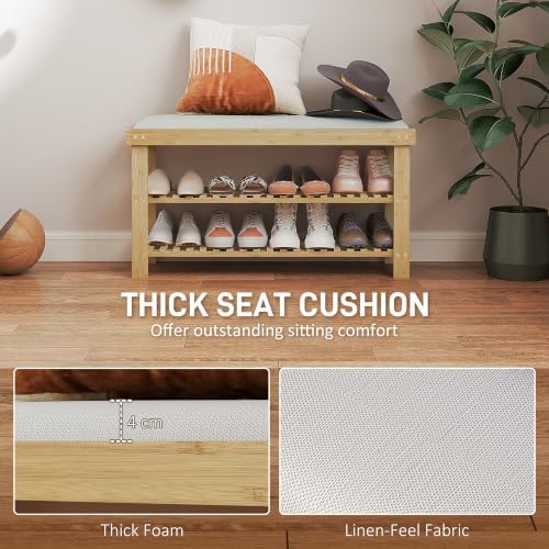 HOMCOM Small Bamboo Shoe Bench 3-Tier Storage 35.4" x 11.4" x 19.3" Natural - Image 4