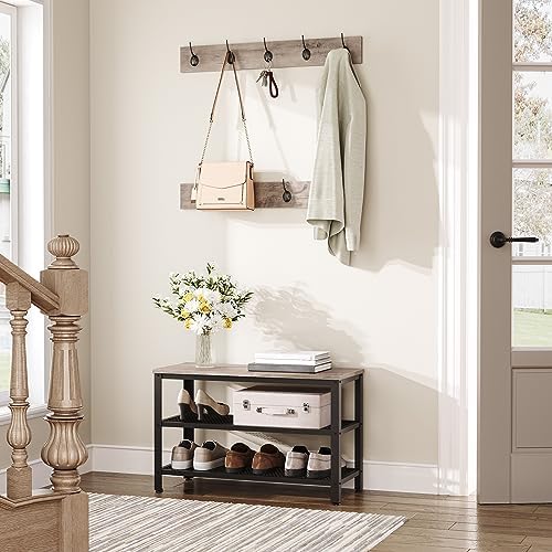 HOOBRO Hall Tree Entryway Storage Bench, Coat Rack Shoe Bench, Shoe Rack Organizer with Coat Hooks, 3-in-1 Design, Wooden Furniture with Metal Frame, Greige and Black BG17MT01 - Image 3