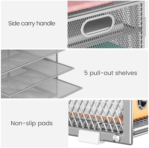 Lavatino 8-Tier Office Desk File Organizer, Letter Tray Paper Organizer with Handle, Including 5 Adjustable Slide Trays for Organizing Desktop Workspace Accessories and Supplies (Silver Metal Mesh) - Image 2