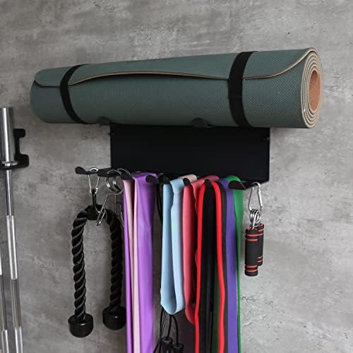 Resistance Bands Rack Wall Mount Home Gym Equipment Storage Rack for Resistance Bands, Jump Ropes, Yoga Mat, Foam Roller, Chains, 16.5", Black - Image 5