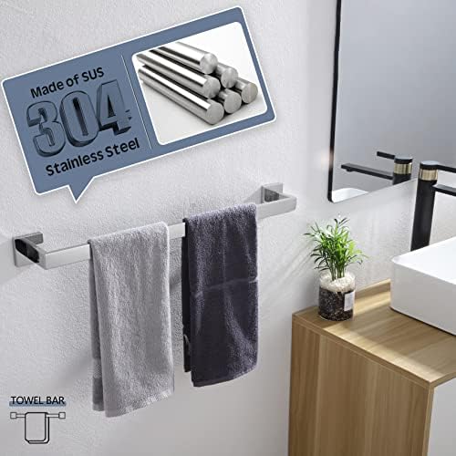 KOKOSIRI 24-Inch Towel Bar, Bathroom Kitchen Towel Holder, Wall Mounted SUS304 Stainless Steel Towel Rack 2 Pack, Polished Chrome, B4003CH-L24-P2 - Image 6