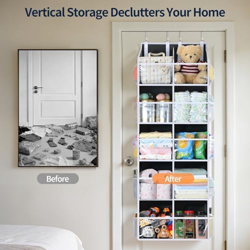 Yecaye 80lb Clear Door Hanging Yarn Storage Organizer, 10 Large Plastic Pockets & 10 Mesh Pockets Over the Door Crochet Organizer, 5 Tier Yarn Ball Storage for Knitting Needles, Black - Image 6