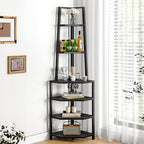 VECELO 6 Tier Corner Shelf 69 Inch Industrial Bookshelf with Metal Frame, Multipurpose Tall Plant Stand with Opening Display Shelves for Living Room, Bedroom, Home Office, Small Space, Black by VECELO