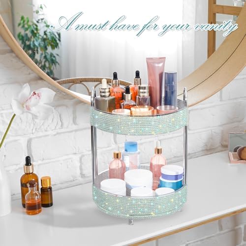 Honeydak Rotating Perfume Organizer Tray, 2 Tiers, Resin Diamond, AB Color - Image 4